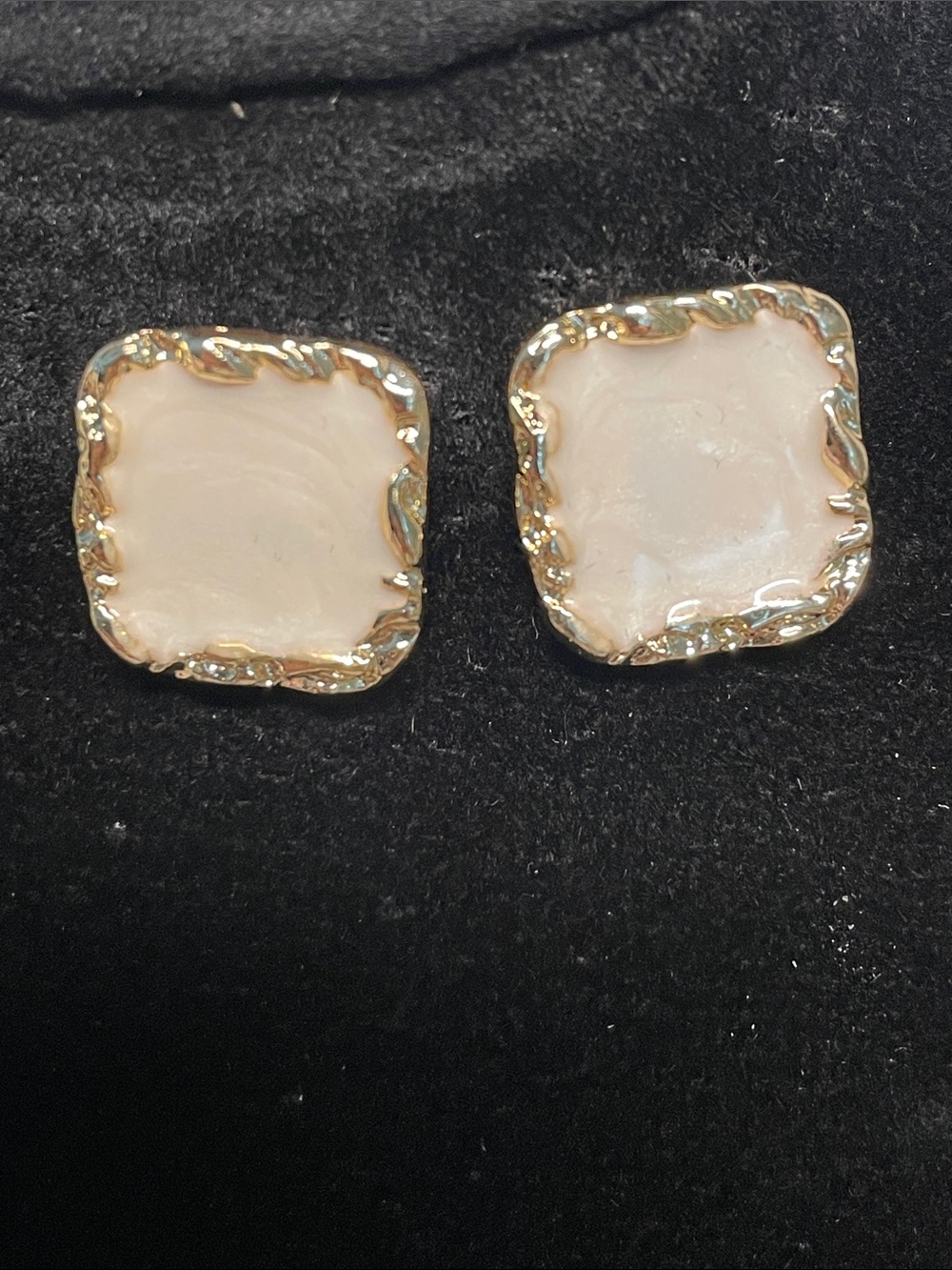 Gold-Trim Pink Square Stud Earrings